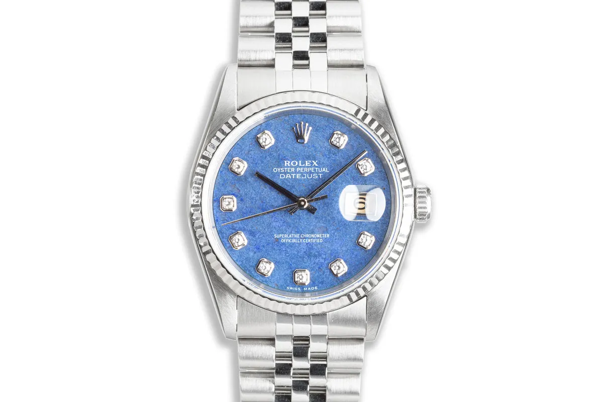1996 Rolex Datejust 16234 Blue Sodalite Diamond Dial