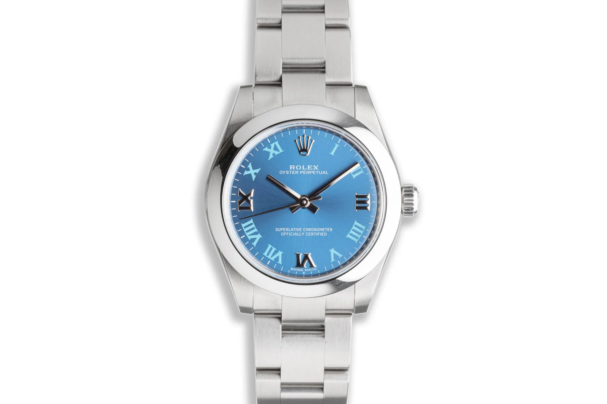 2020 Rolex Oyster Perpetual 126000 31mm Bright Metallic Blue Dial Box & Card