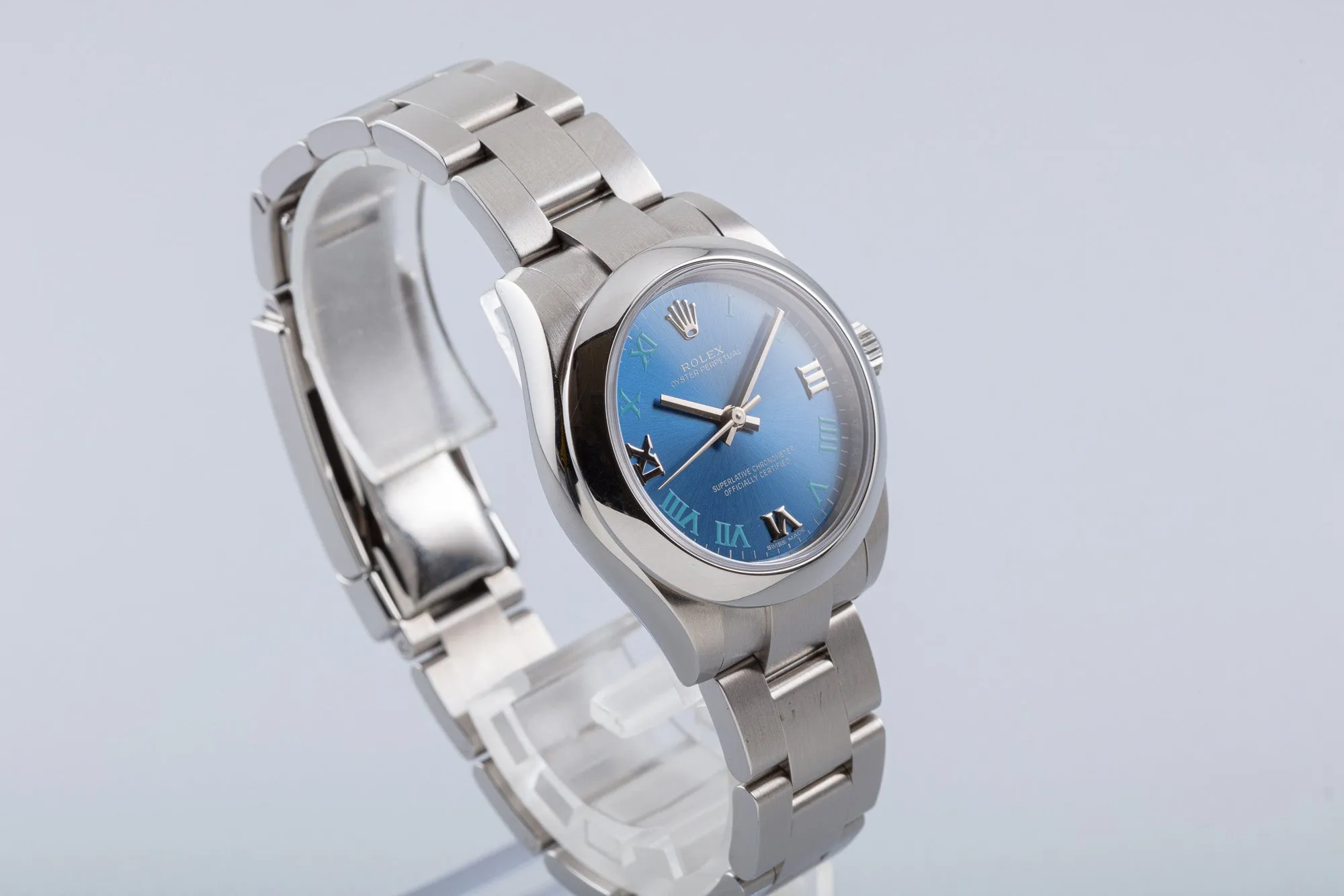 2020 Rolex Oyster Perpetual 126000 31mm Bright Metallic Blue Dial Box & Card