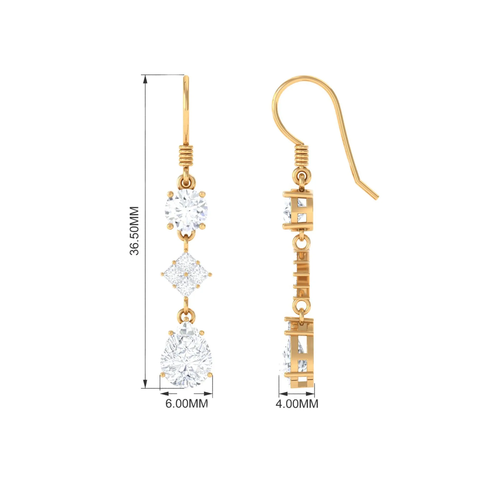 4 CT Cubic Zirconia Dangle Drop Earrings in Gold