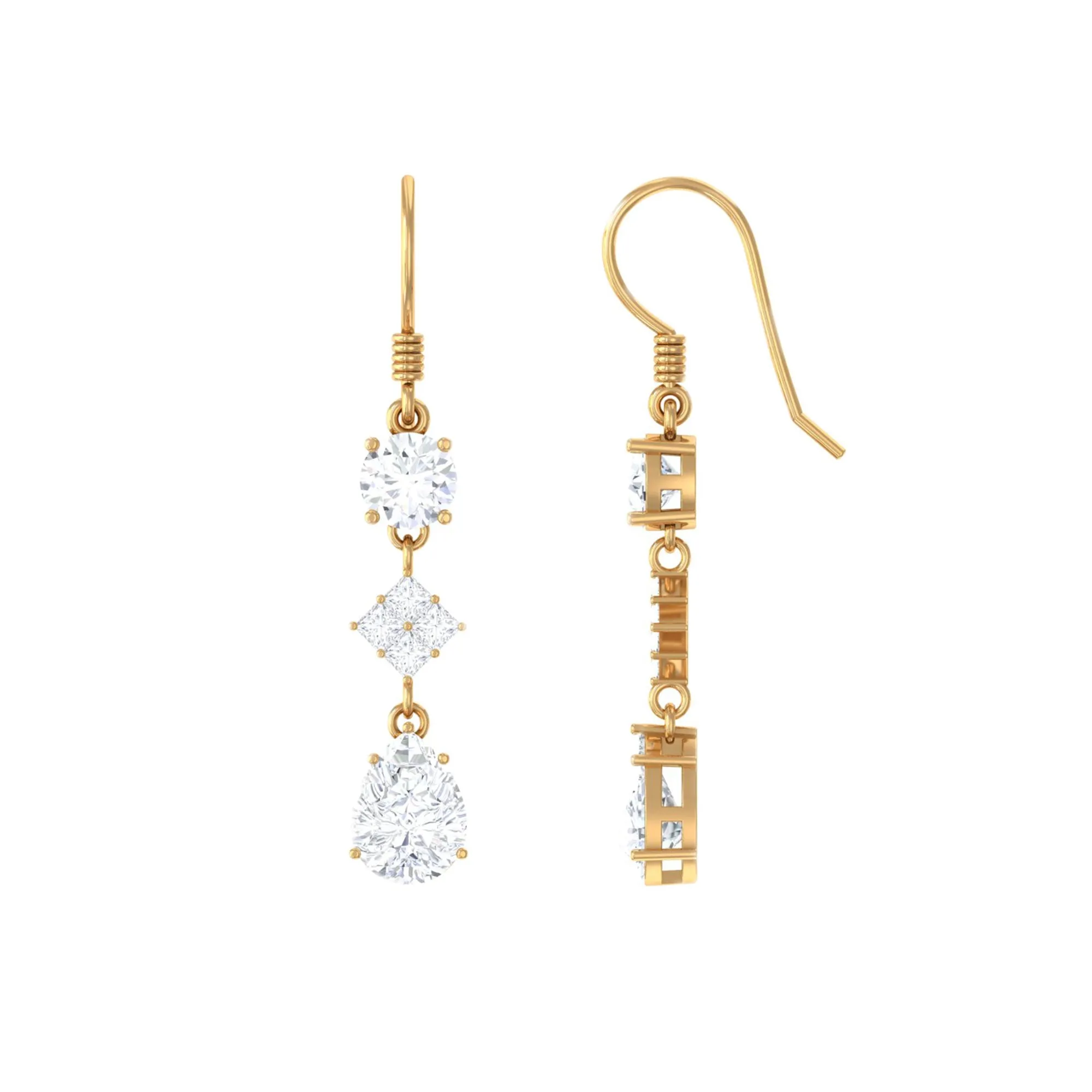 4 CT Cubic Zirconia Dangle Drop Earrings in Gold