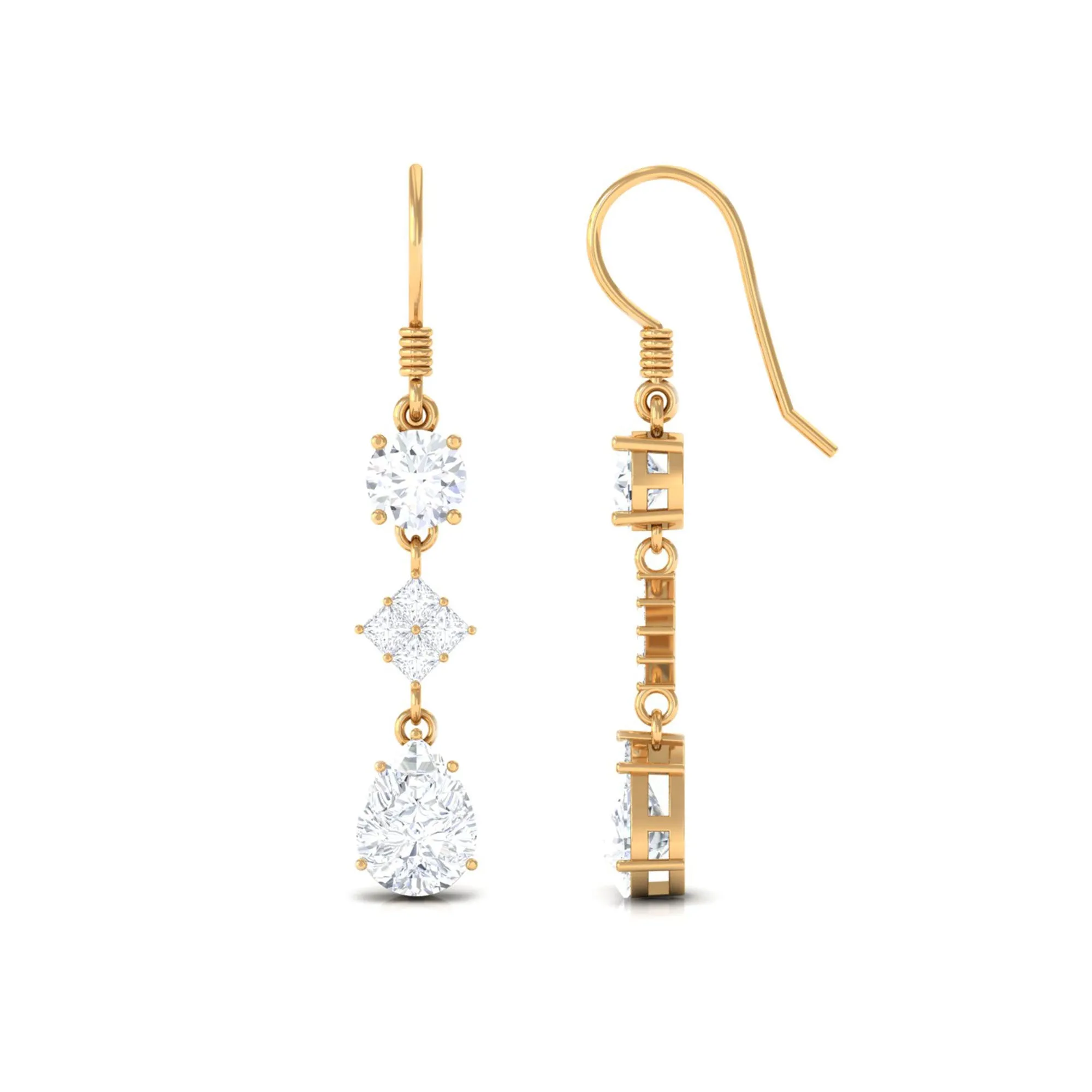 4 CT Cubic Zirconia Dangle Drop Earrings in Gold
