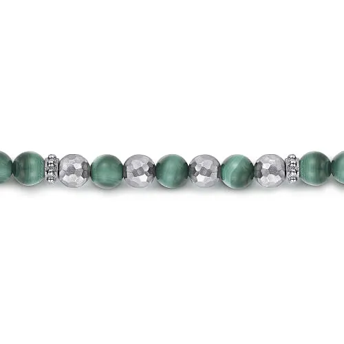 925 Sterling Silver and Malachite Beaded Bracelet