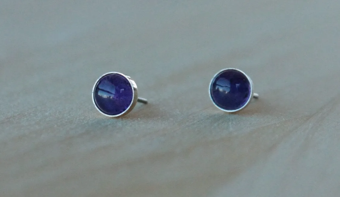 Amethyst Bezel Gemstones, Large (Niobium or Titanium Post Earrings)