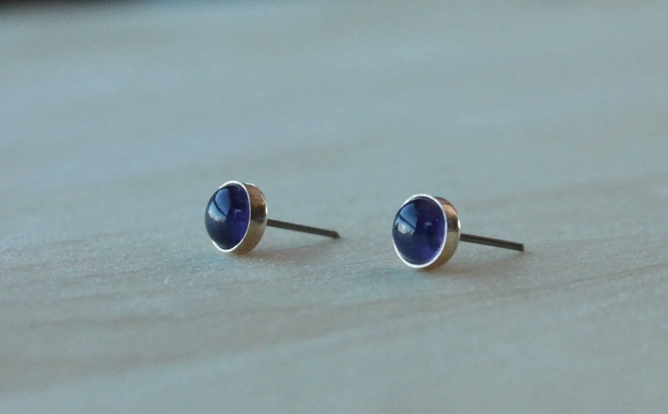 Amethyst Bezel Gemstones, Large (Niobium or Titanium Post Earrings)