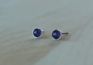 Amethyst Bezel Gemstones, Small (Niobium or Titanium Post Earrings)