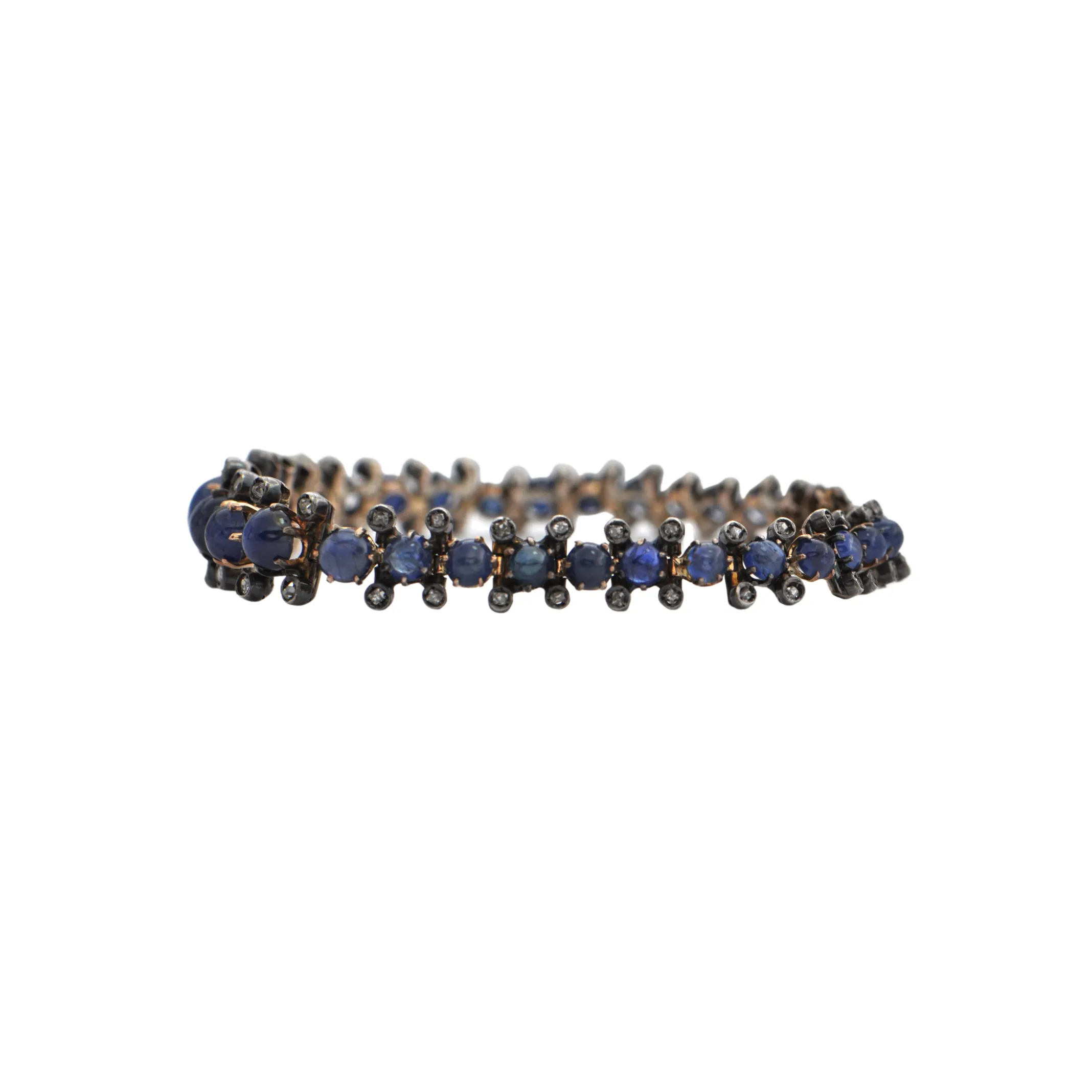 Antique Graduated Sapphire and Diamond 14k Gold Bracelet