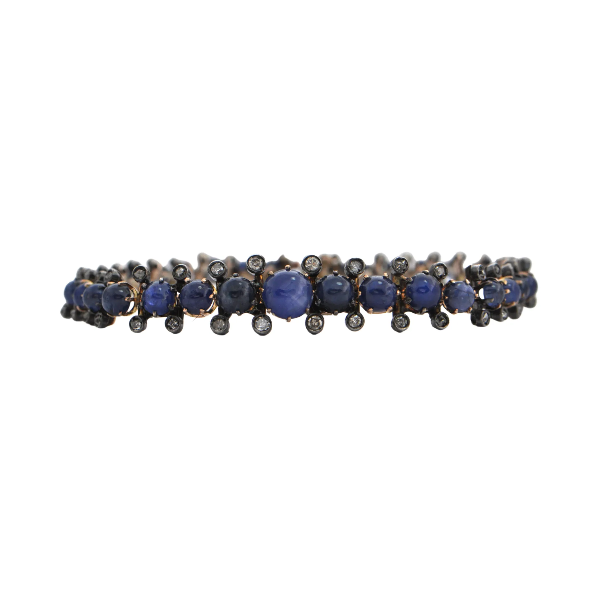 Antique Graduated Sapphire and Diamond 14k Gold Bracelet