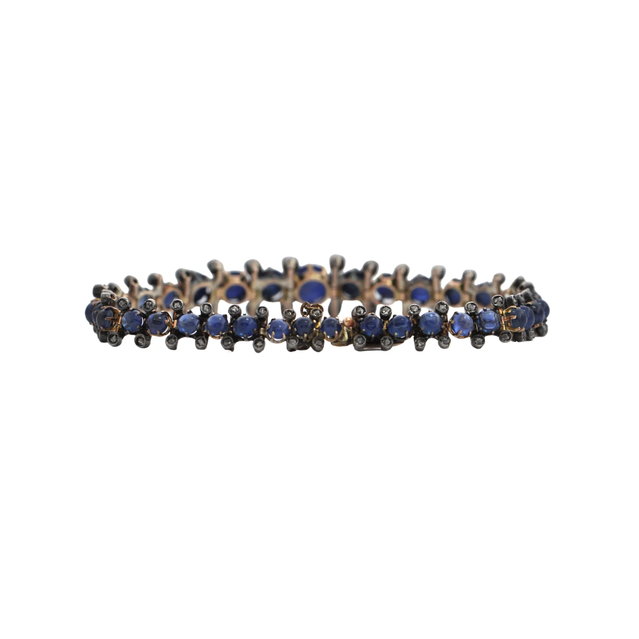 Antique Graduated Sapphire and Diamond 14k Gold Bracelet