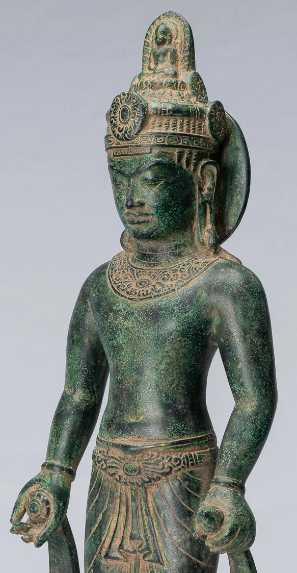 Antique Phnom Da Style Bronze Guimet Museum Bodhisattva Avalokitesvara Compassion - 46cm/18"