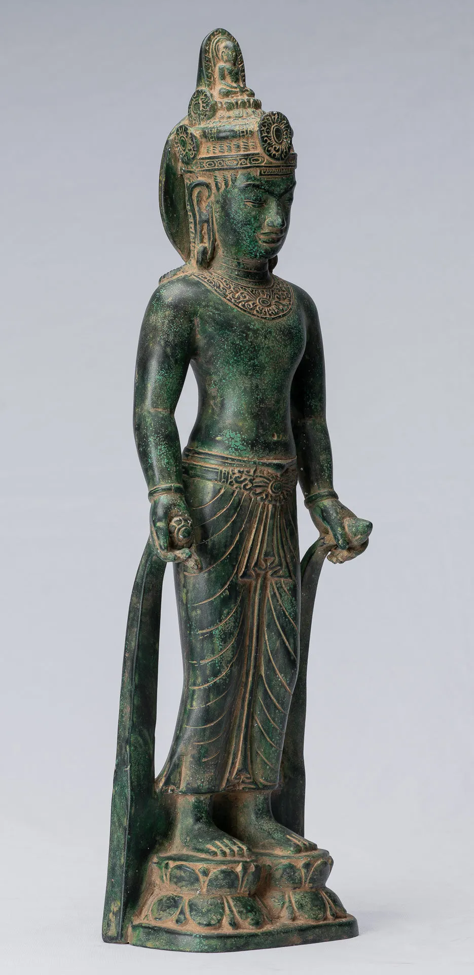 Antique Phnom Da Style Bronze Guimet Museum Bodhisattva Avalokitesvara Compassion - 46cm/18"