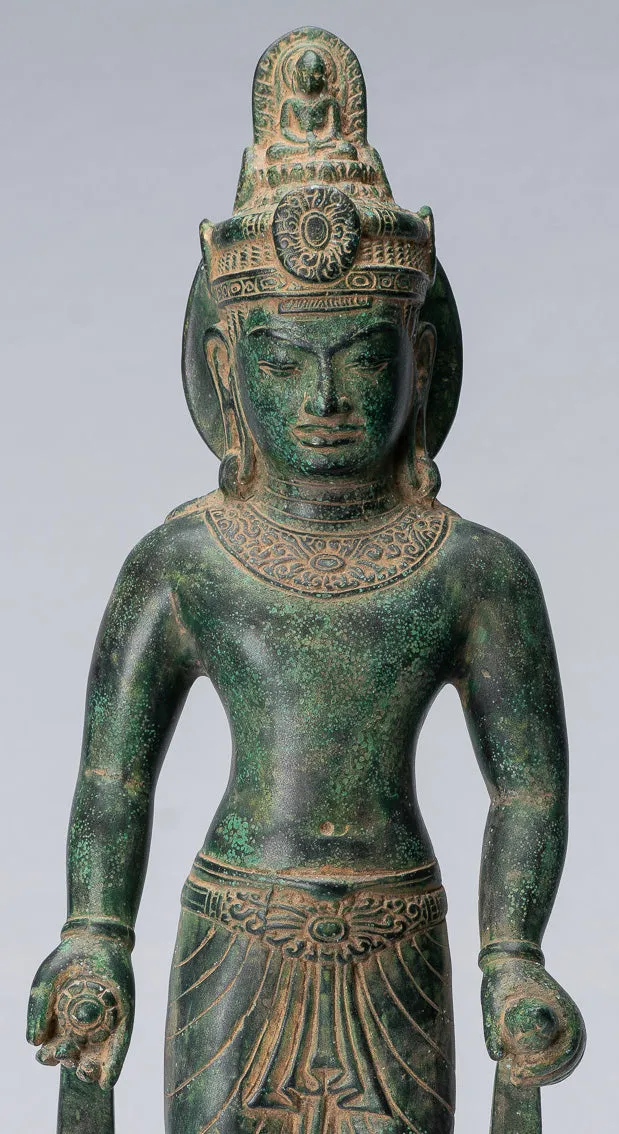 Antique Phnom Da Style Bronze Guimet Museum Bodhisattva Avalokitesvara Compassion - 46cm/18"