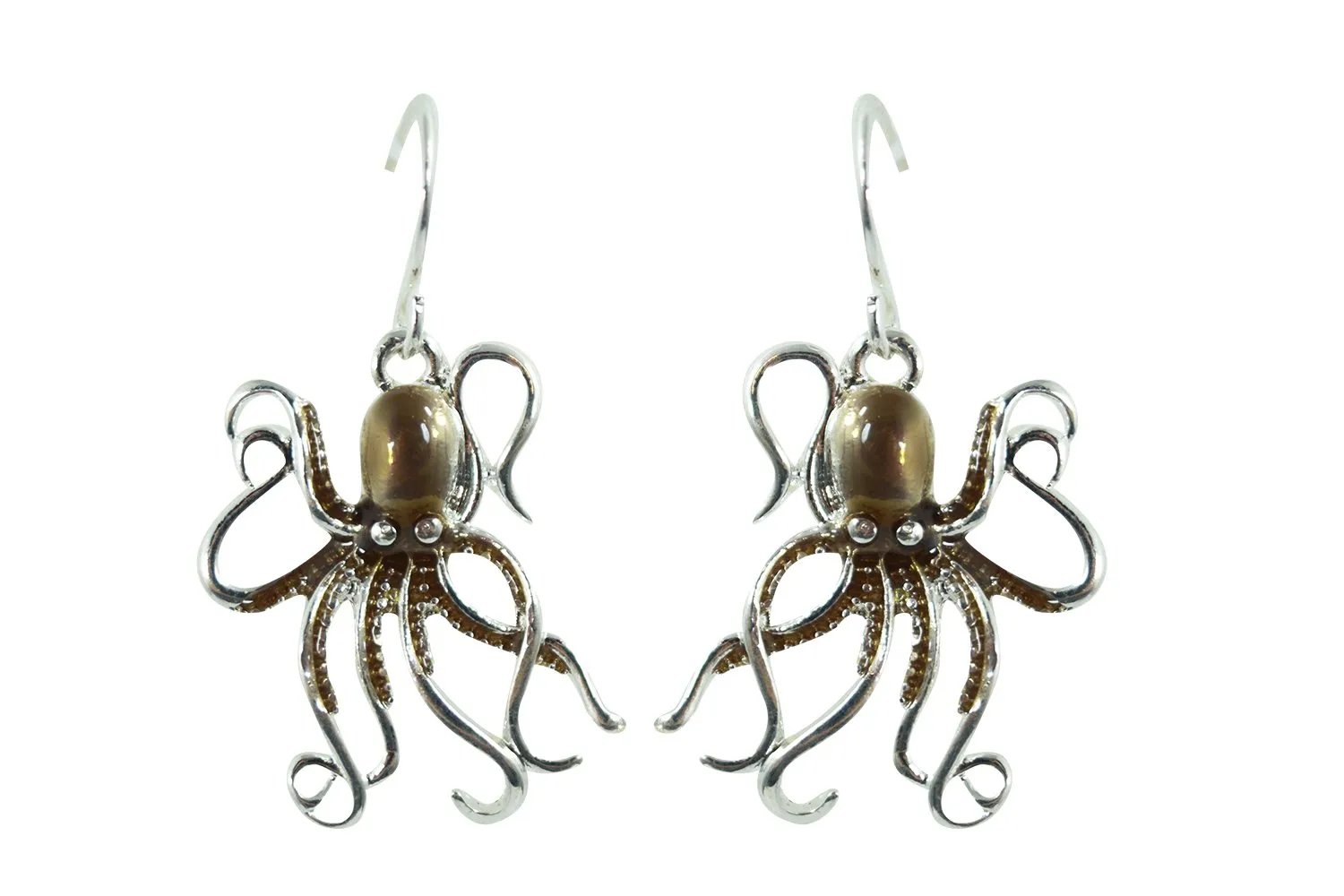Antique Silver Metal Steampunk Kraken Octopus Sea Life Dangle Earrings