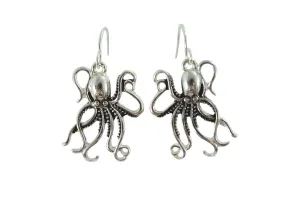 Antique Silver Metal Steampunk Kraken Octopus Sea Life Dangle Earrings