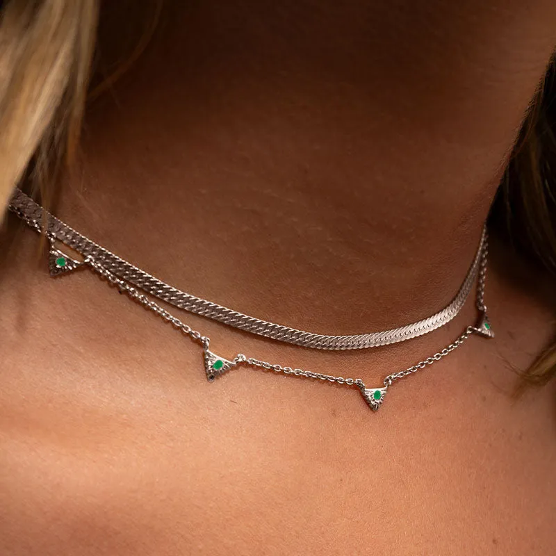 Aztec Collar Necklace, Green Onyx, Silver