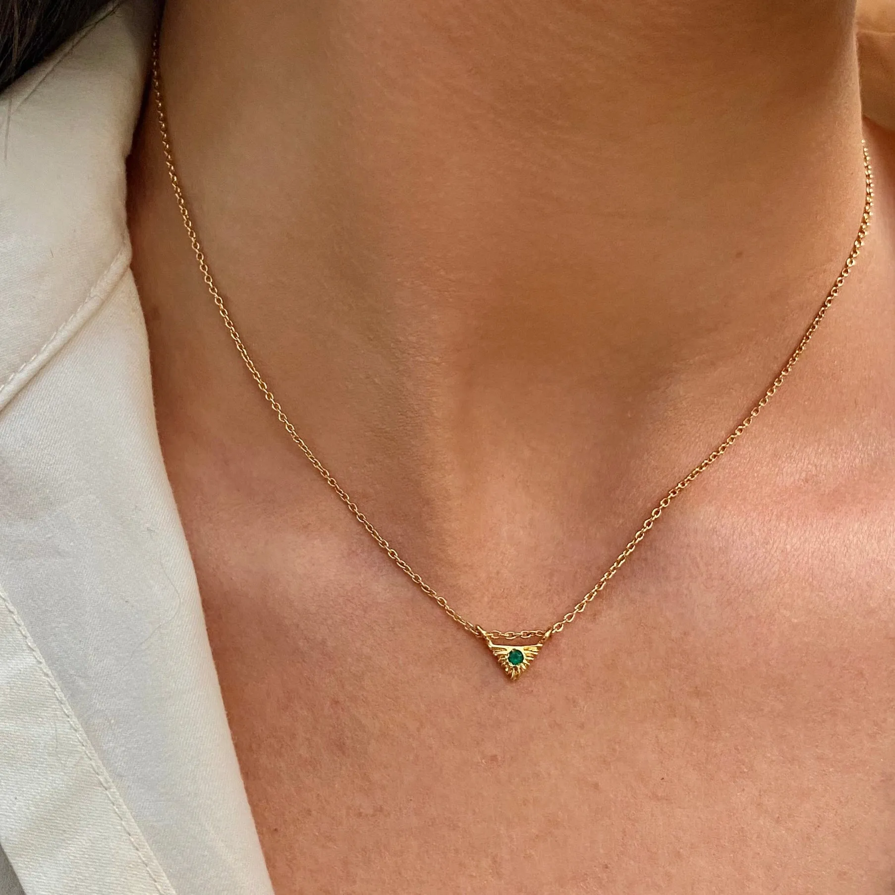 Aztec Necklace, Green Onyx, Gold