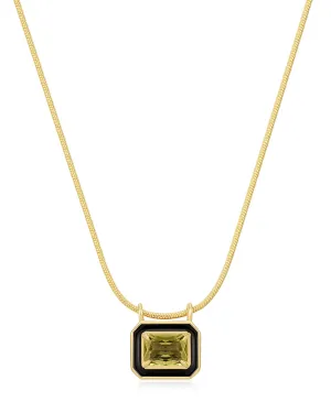 Bezel Pendant Necklace- Black- Gold