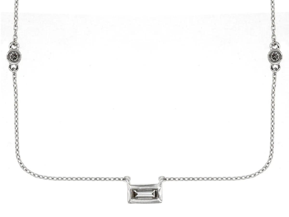 Bezel Set Emerald Cut Diamond Necklace with Stations