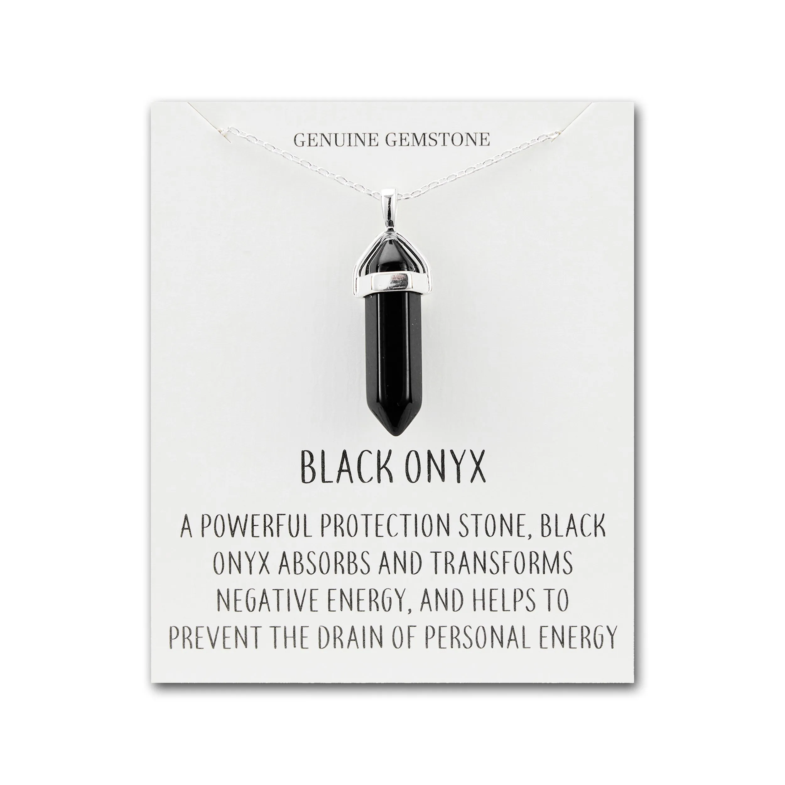 Black Onyx Gemstone Necklace with Quote Card