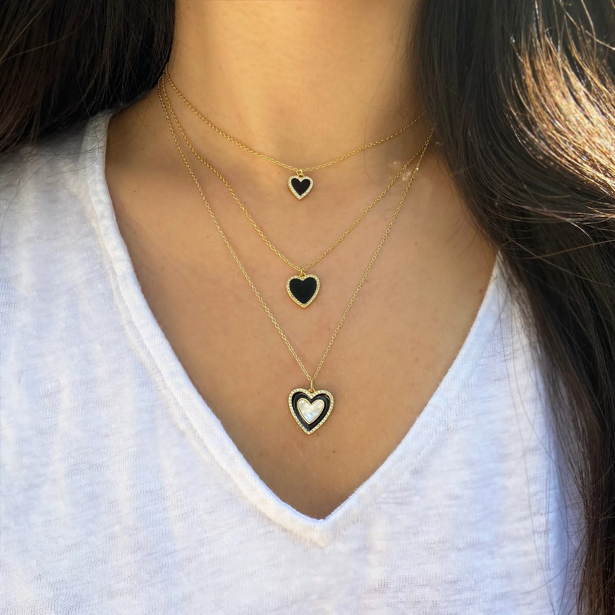 Black Onyx Heart Necklace With Crystals