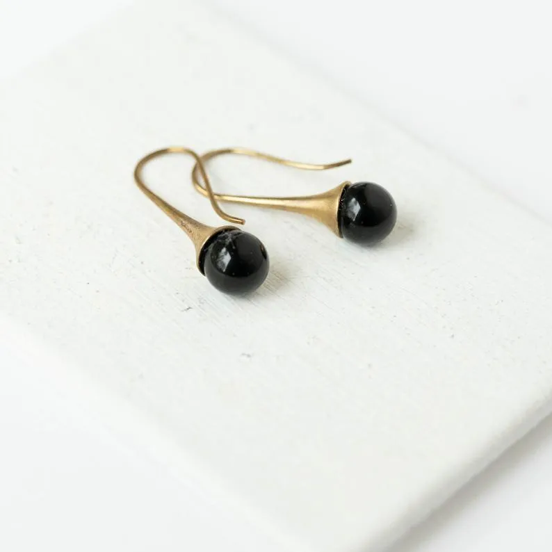 Black Onyx teardrop earrings- WS