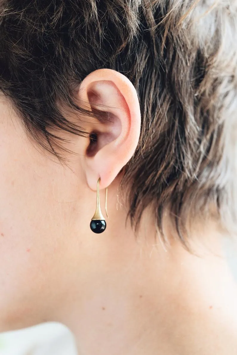 Black Onyx teardrop earrings- WS