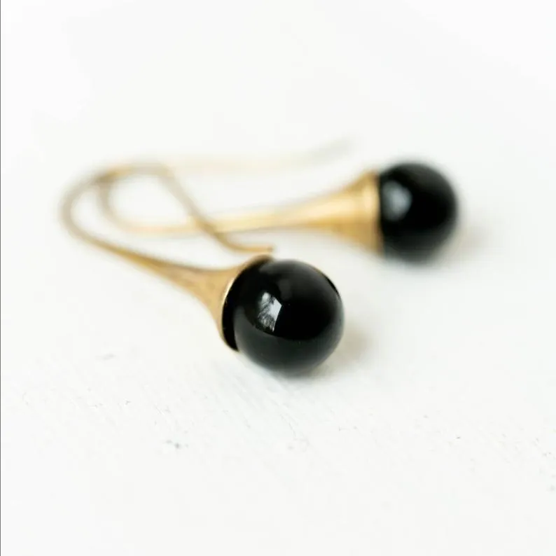 Black Onyx teardrop earrings- WS