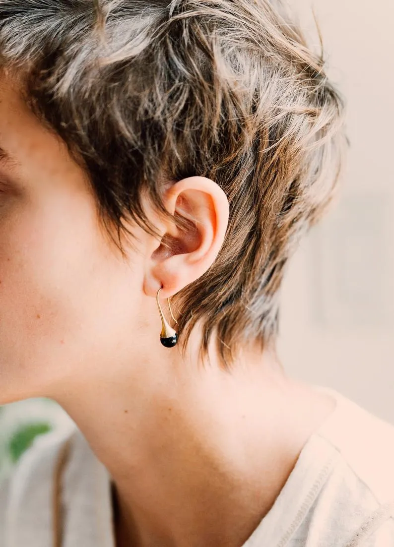 Black Onyx teardrop earrings- WS