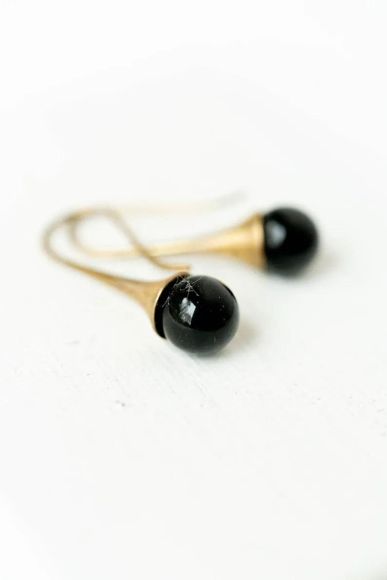 Black Onyx teardrop earrings- WS