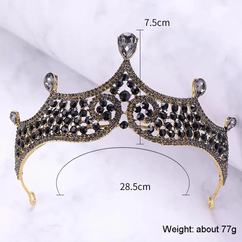 Black Tiara Crown Vintage Baroque Dark Goth Queen gift headdress diadem bridal