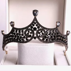 Black Tiara Crown Vintage Baroque Dark Goth Queen gift headdress diadem bridal