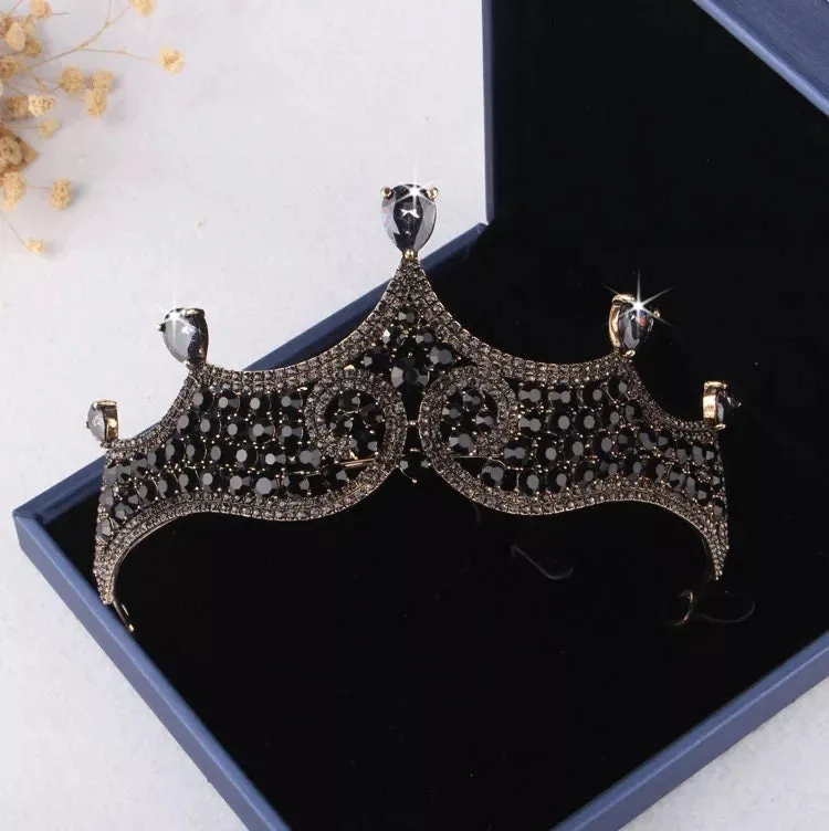 Black Tiara Crown Vintage Baroque Dark Goth Queen gift headdress diadem bridal