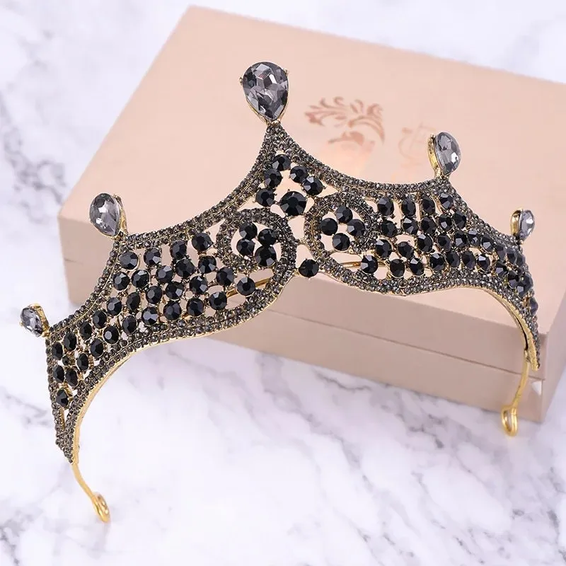 Black Tiara Crown Vintage Baroque Dark Goth Queen gift headdress diadem bridal