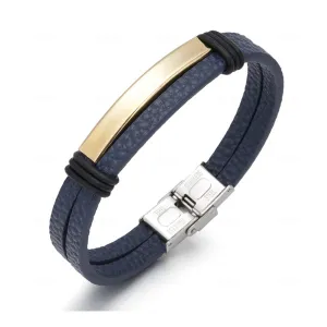 Blue Punk Titanium Leather Bracelet (Circumference 21cm) 藍色朋克風鈦鋼皮手鍊 (鍊長 21cm) KJBR16108