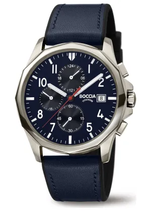 BOCCIA TITANIUM CHRONOGRAPH BLUE DIAL BLUE LEATHER BAND 3747-02