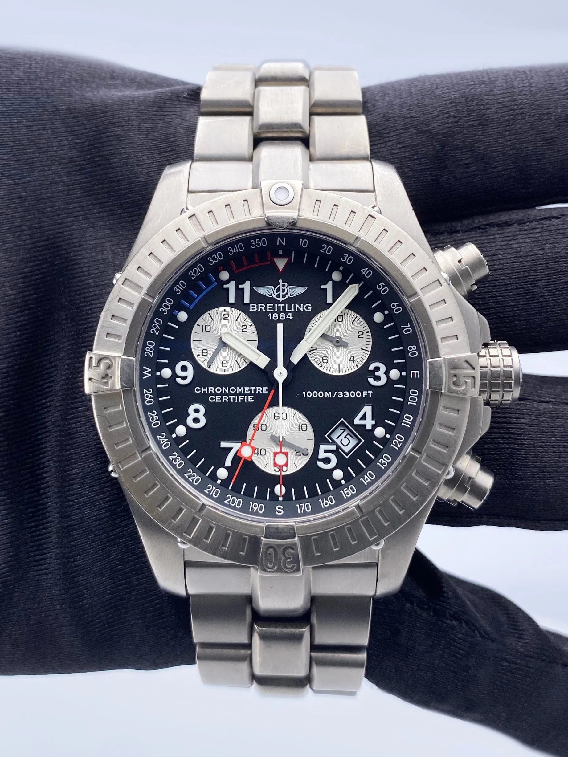 Breitling Chrono Avenger E73360 Black Dial Titanium Mens Watch