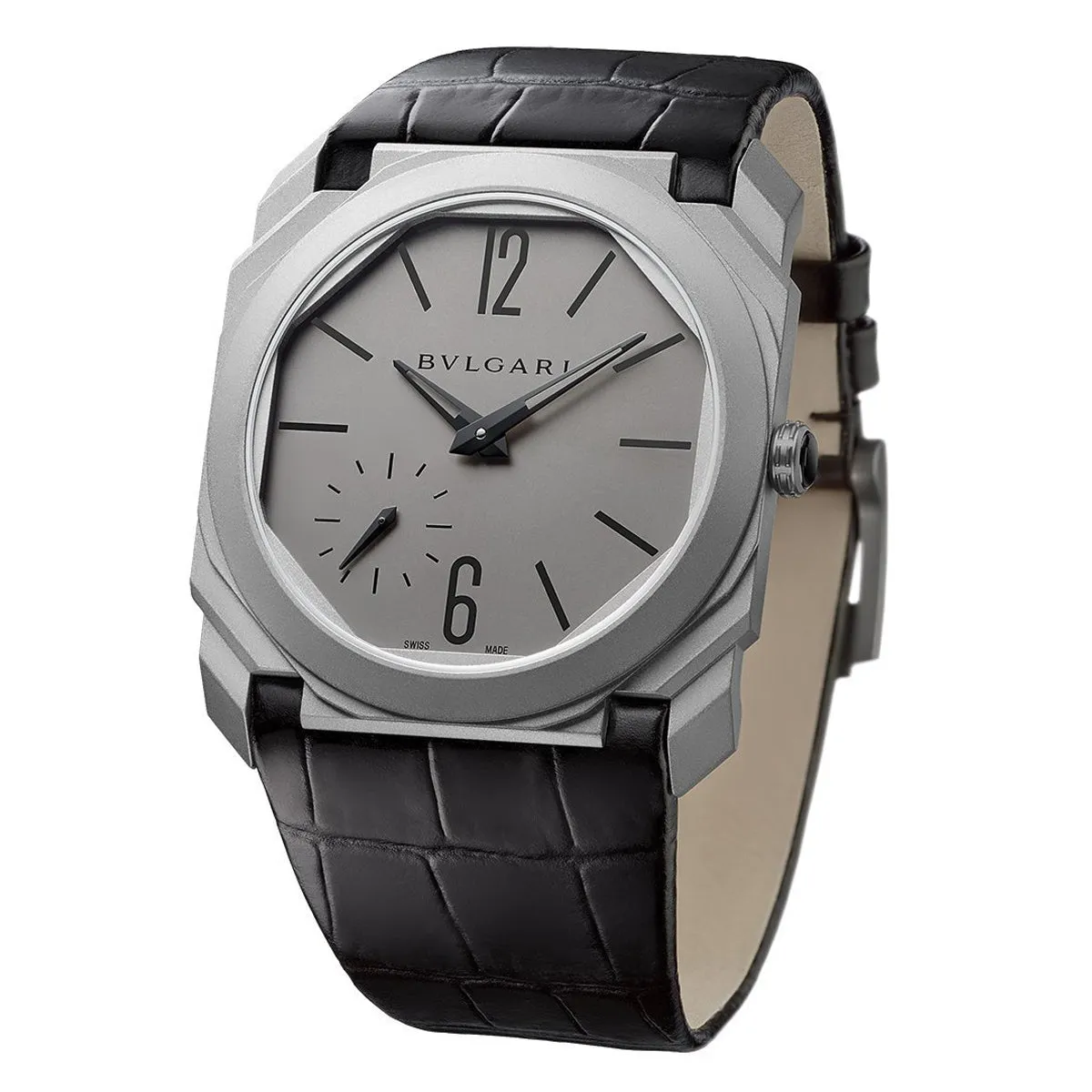 Bulgari Octo Finissimo Titanium with Black Leather Strap  Watch