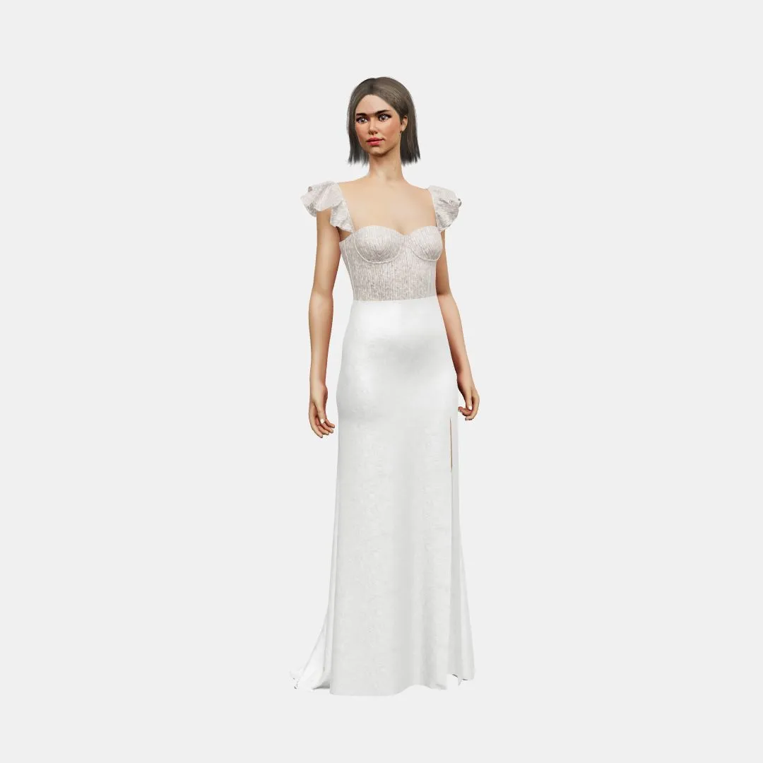 Bustier w/ ruffle straps  column with slit