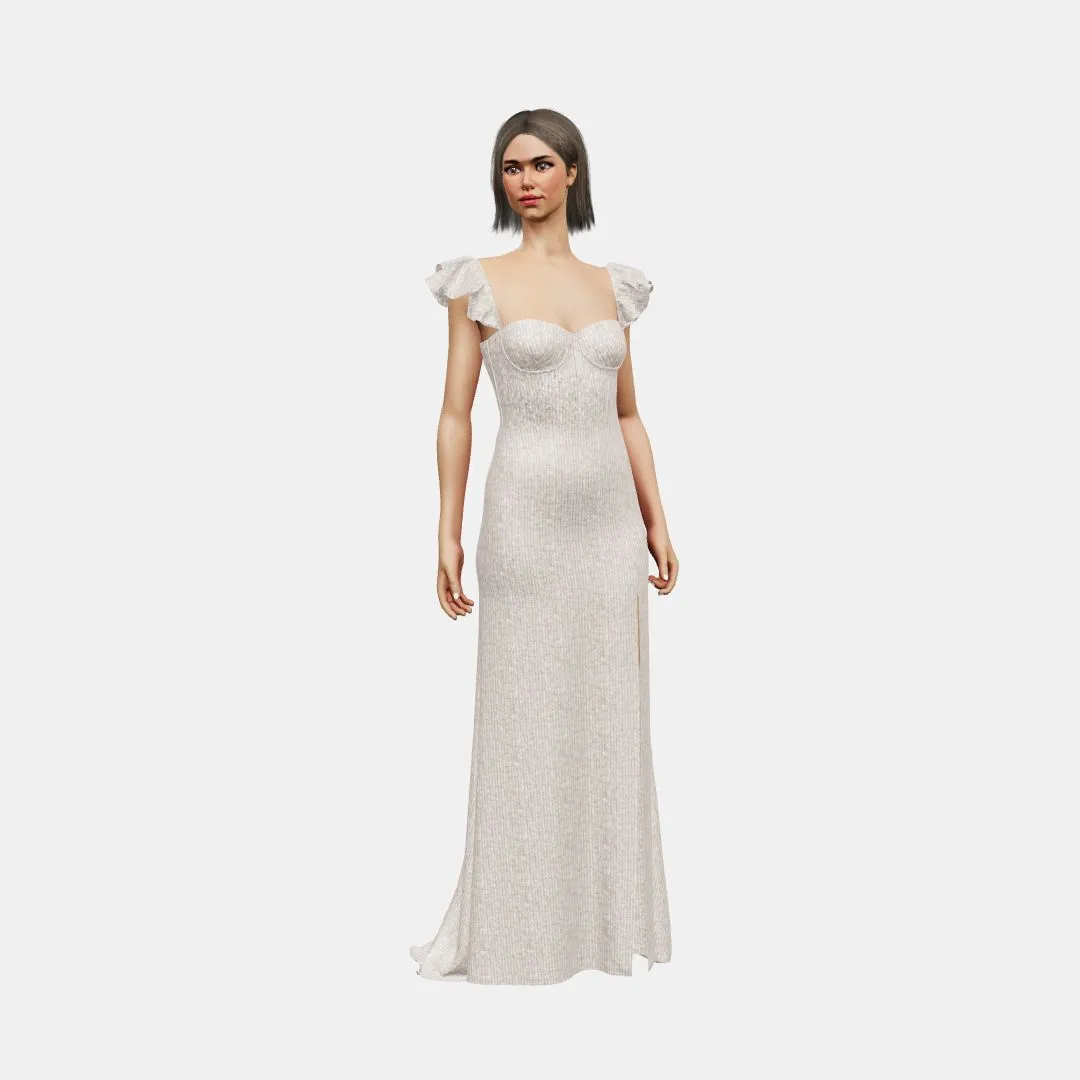 Bustier w/ ruffle straps  column with slit