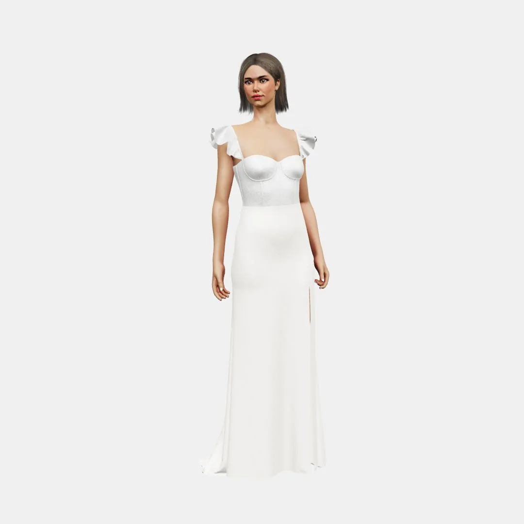 Bustier w/ ruffle straps  column with slit