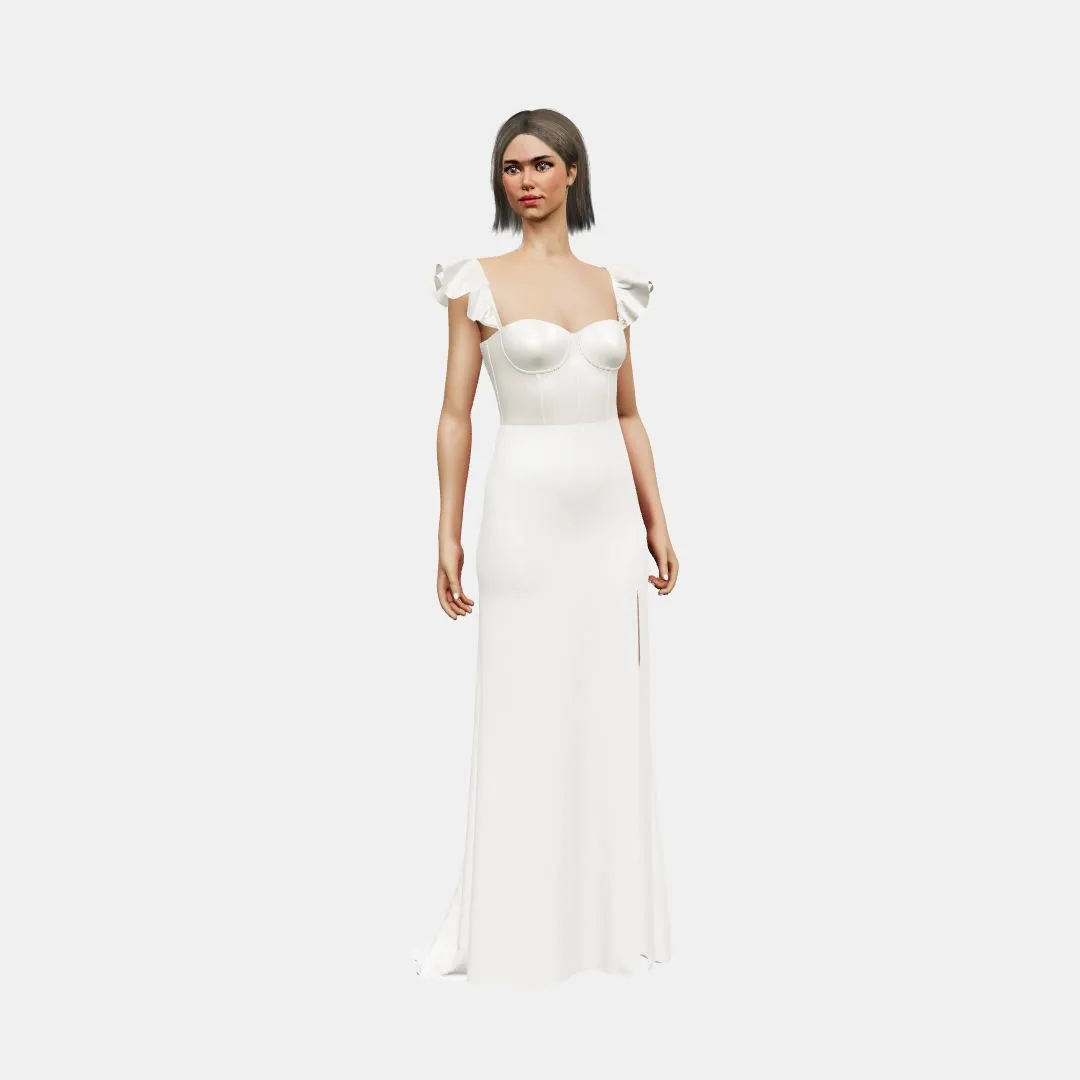 Bustier w/ ruffle straps  column with slit