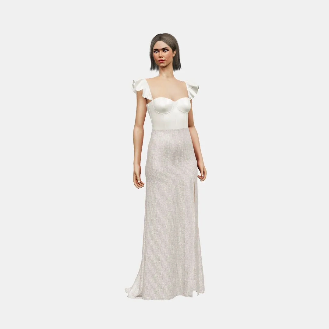 Bustier w/ ruffle straps  column with slit