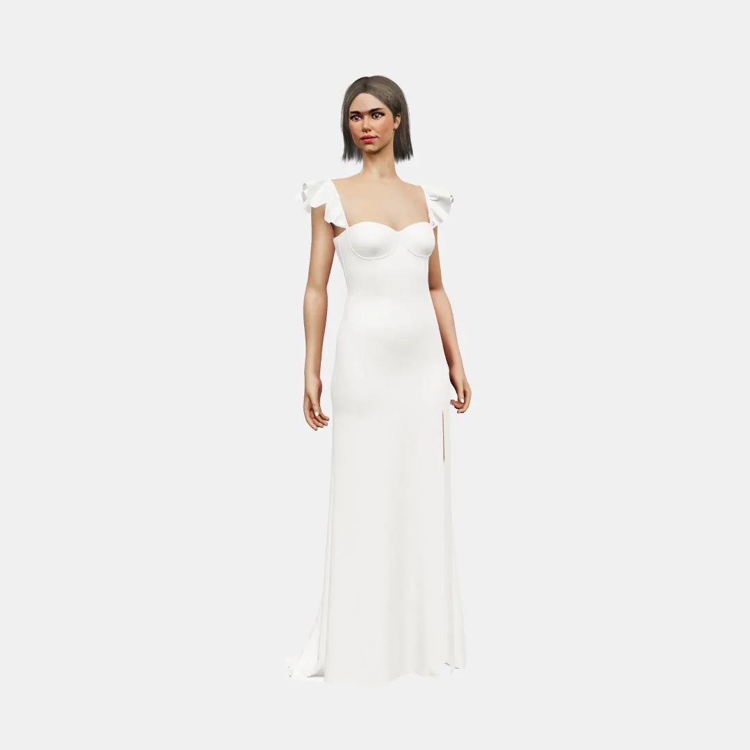 Bustier w/ ruffle straps  column with slit