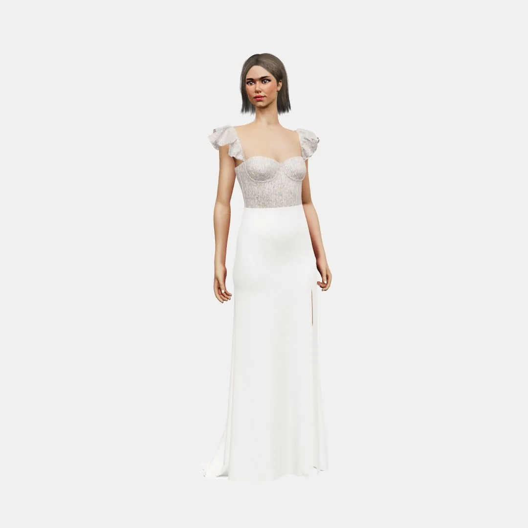 Bustier w/ ruffle straps  column with slit