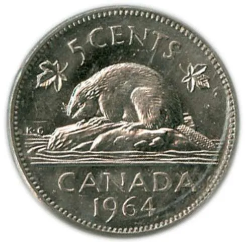 Canada Nickel 1964 5 cents  (Elizabeth II) 4.54gr .999