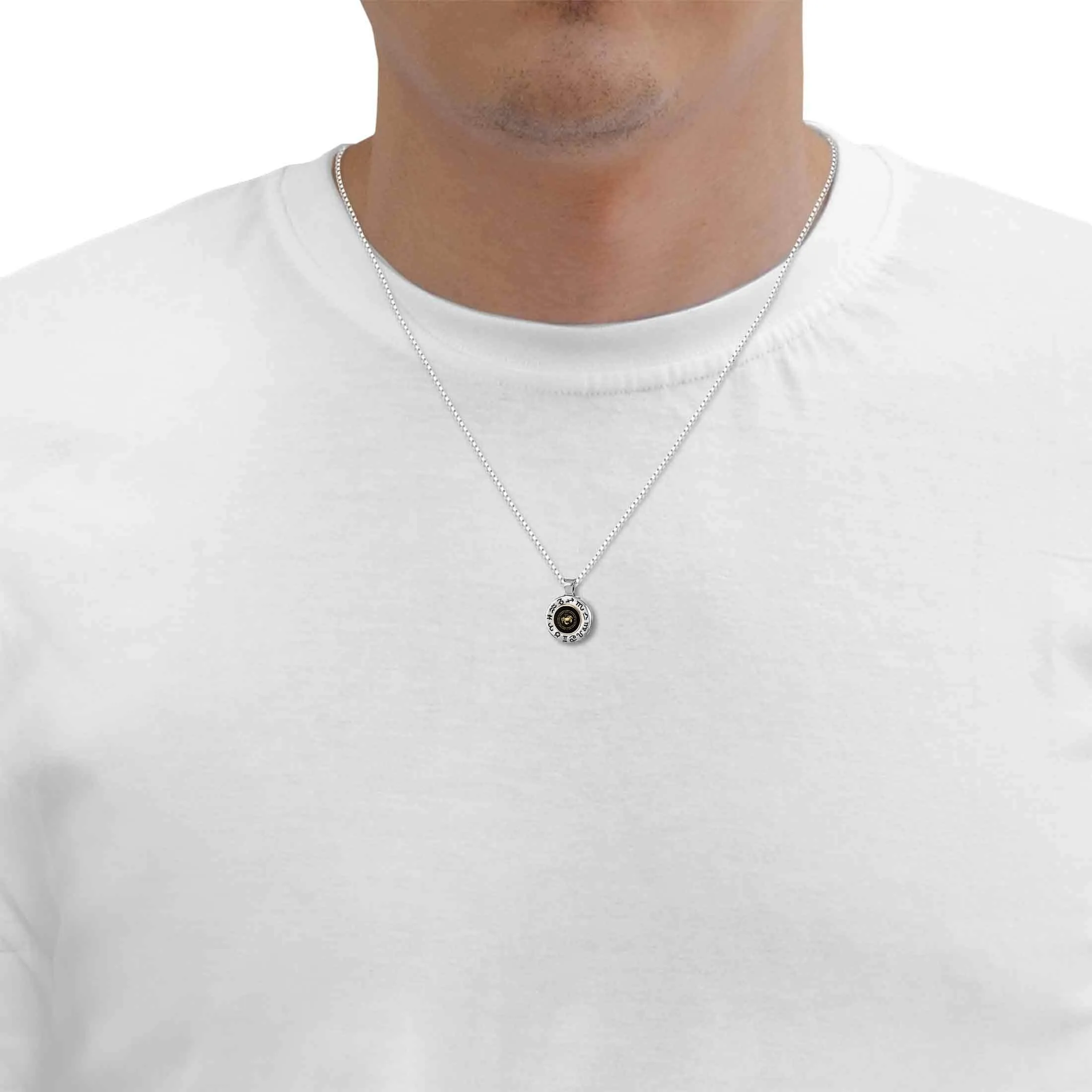 Cancer Sign, 925 Sterling Silver with 14K Gold Necklace, Onyx