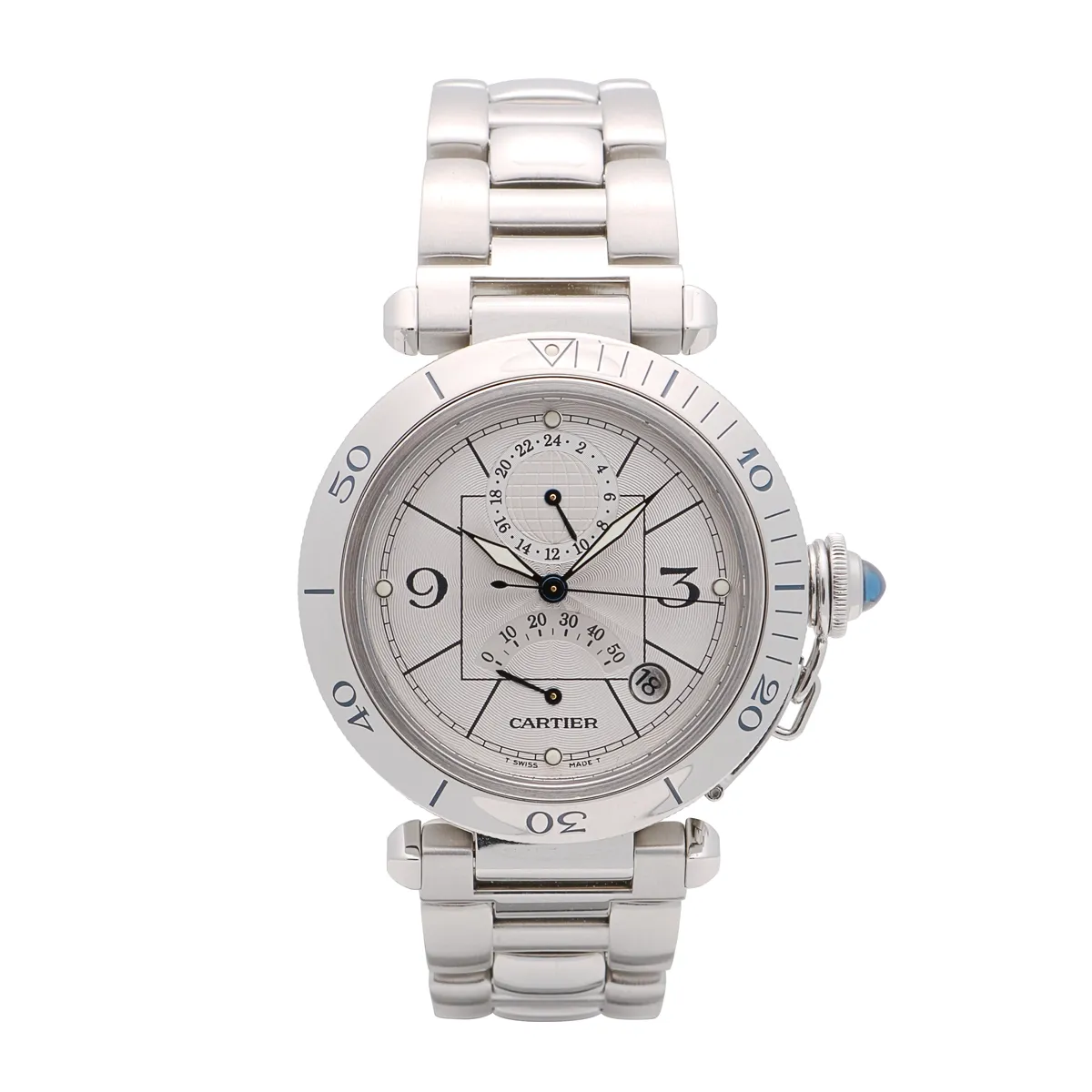 Cartier Pasha GMT Power Reserve Silver Dial 38mm Automatic W31037H3 (Preowned)