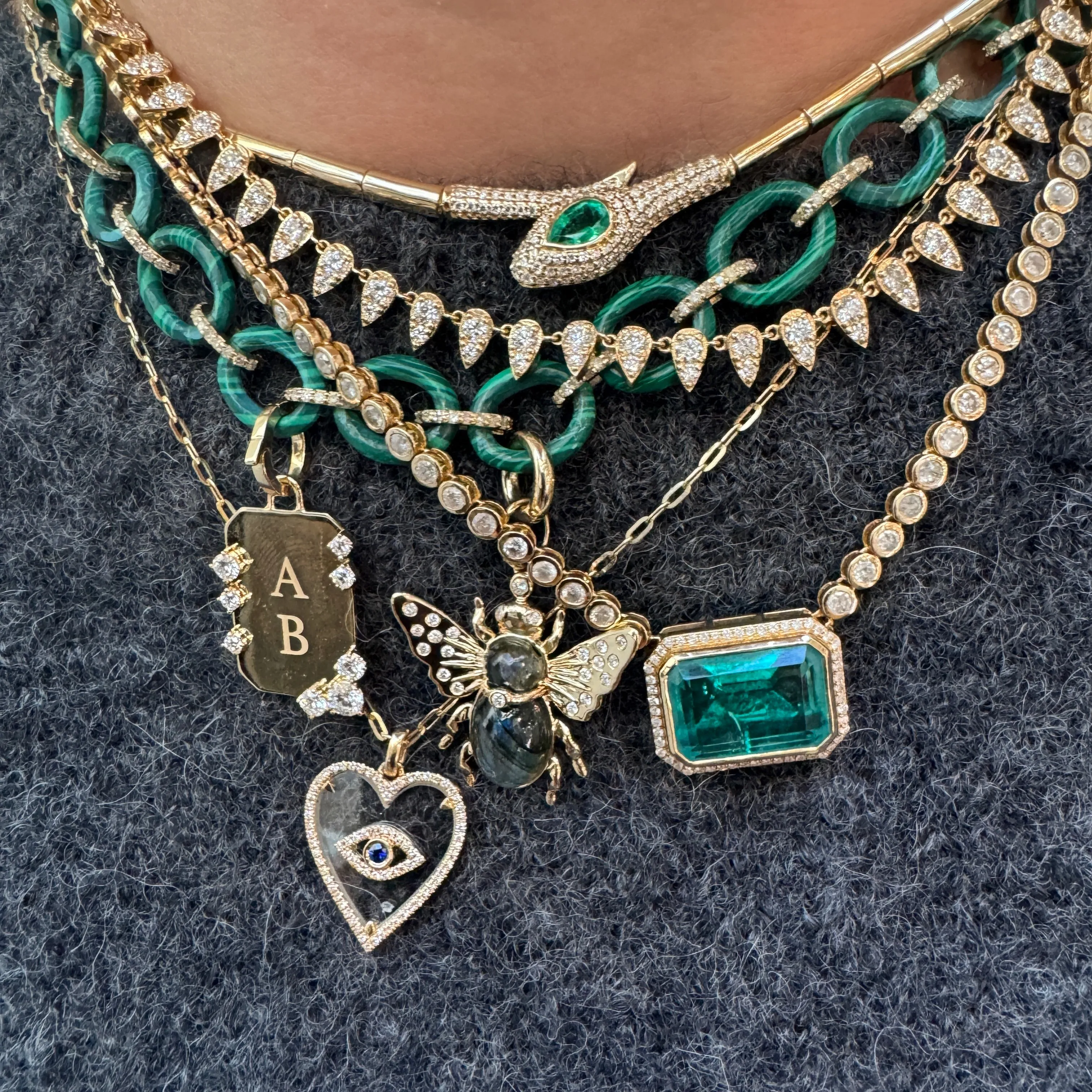 Carved Gemstone Chain Necklace