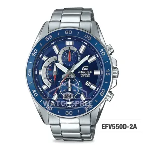 Casio Edifice Standard Chronograph Silver Stainless Steel Band Watch EFV550D-2A EFV-550D-2A