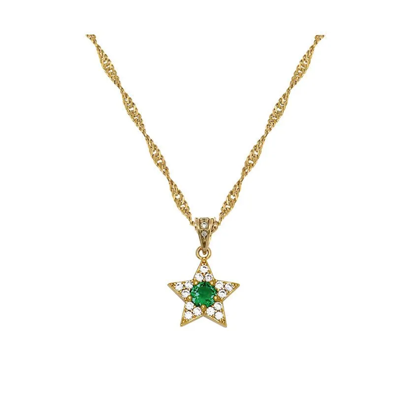 Celeste Mini Star Necklace Emerald Green, Clear CZ and Gold